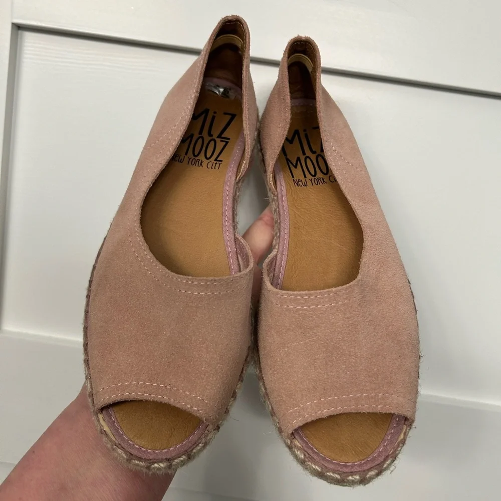 Miz Mooz Rose Suede Peep-Toe Espadrille Flats Size 38